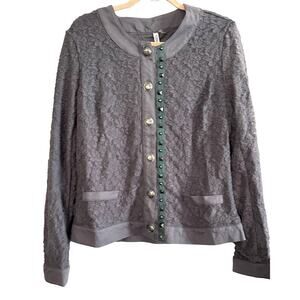 MONORENO Gray Lace Metal Studded Cardigan Jacket Shacket Top Embellished - L NWT
